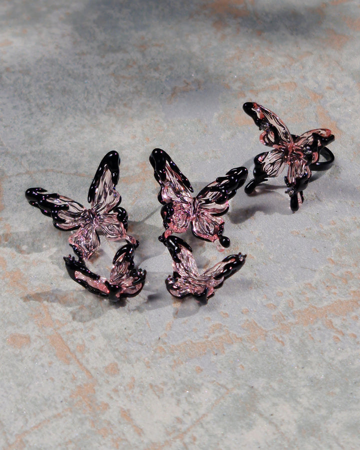 Nikaneko - Crystal Butterfly Earrings Pink