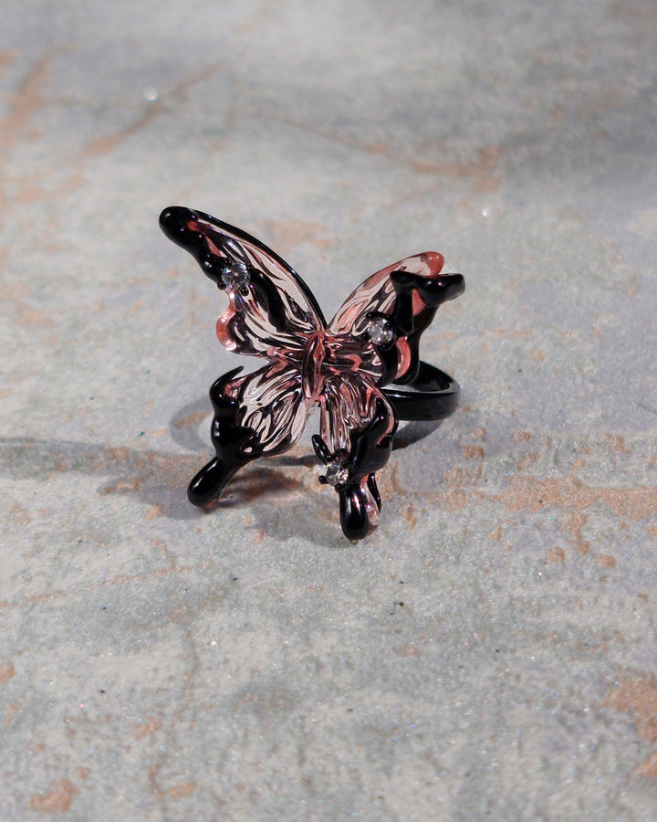 Nikaneko - Crystal Butterfly Ring Pink