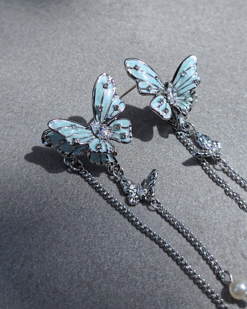 Minty Dew Butterfly Earrings - Nikaneko