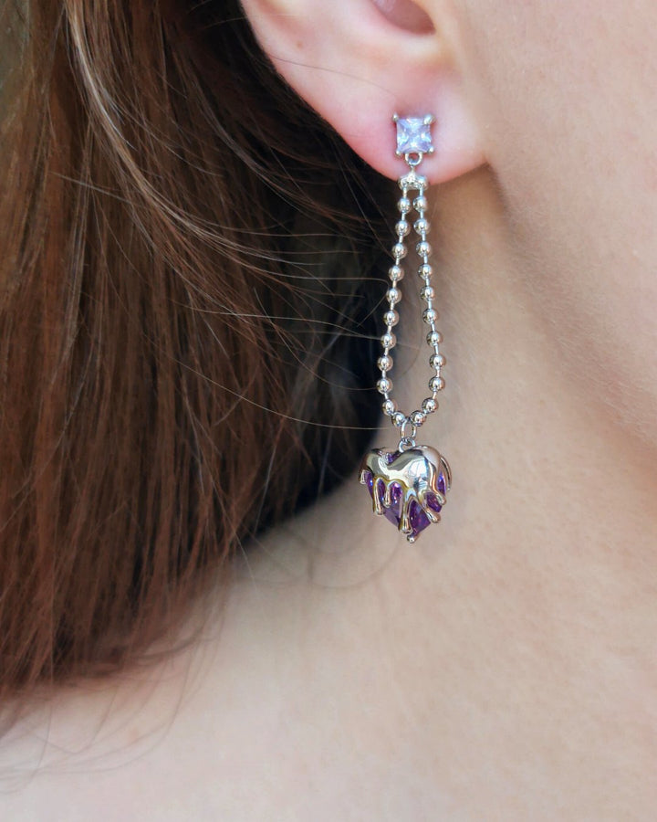 Mismatched Earrings Purple Hearts Gems Inspired by BTS Butter - Nikaneko