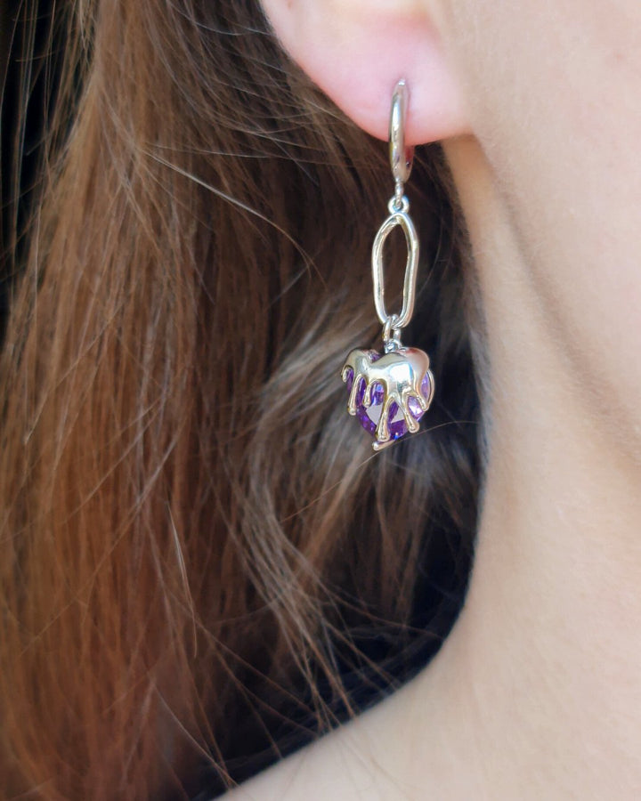 Mismatched Earrings Purple Hearts Gems Inspired by BTS Butter - Nikaneko