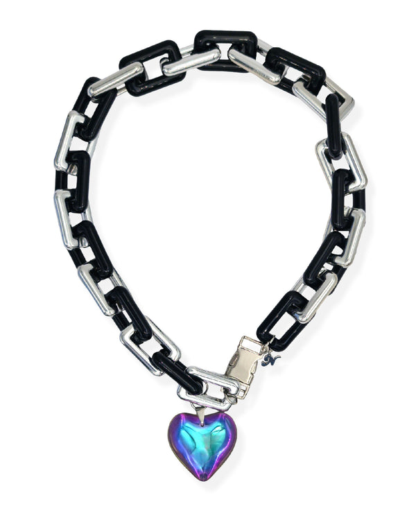 Rainbow Heart Necklace With Chunky Chain - Nikaneko