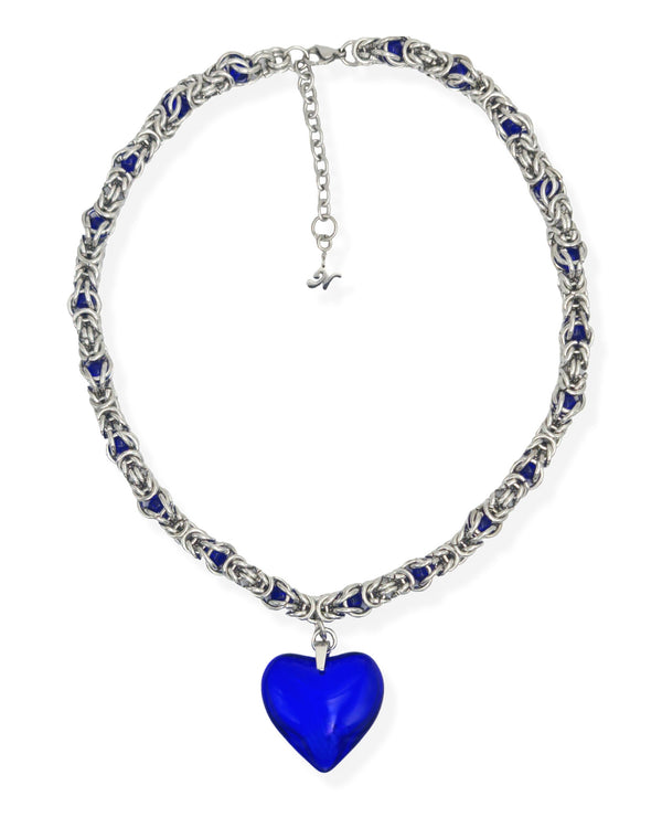 Sapphire Heart Necklace With Beaded Chain - Nikaneko