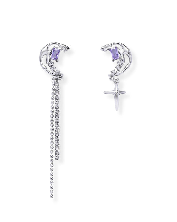 Mismatched Lavender Moon Earrings - Nikaneko