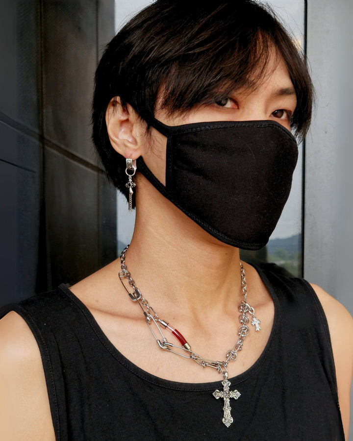 Mismatched Earrings With Imitation Blood Tube And Cross - Nikaneko