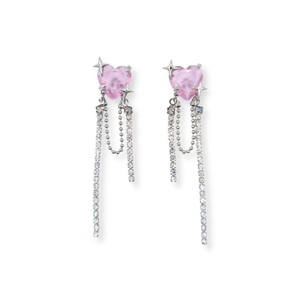 Earrings Pink Hearts Gems Inspired by Blackpink - Nikaneko